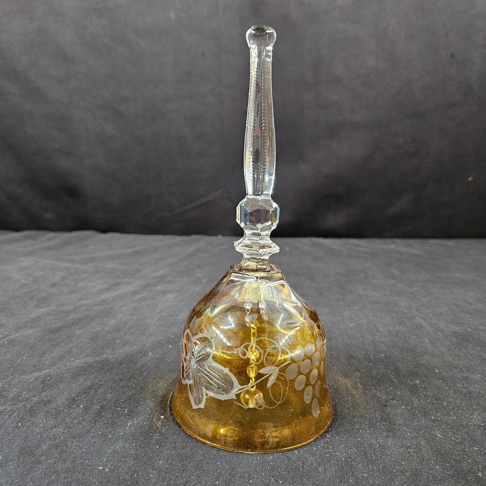 Vintage‎ Czech Bleikristall Floral Crystal Bell Yellow Cut Amber Grapes